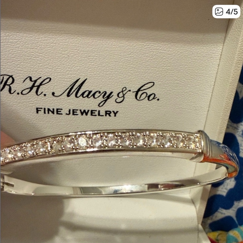 Sparkling Silver Bangle with Blue Accents